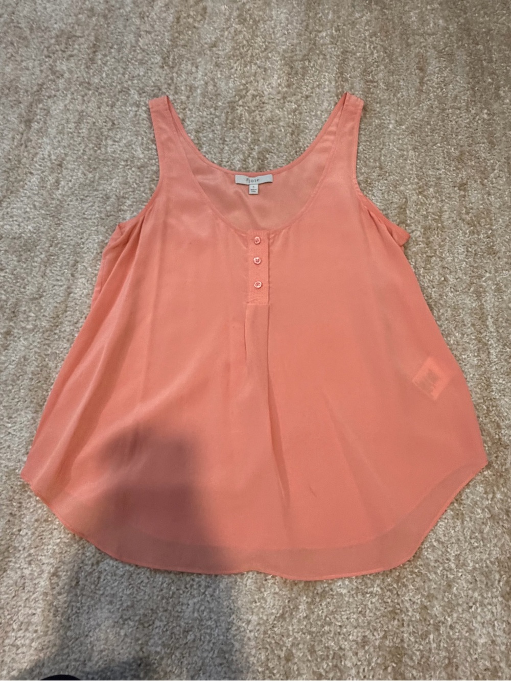 Joie Coral Sleeveless 100% Silk Henley Tank Top